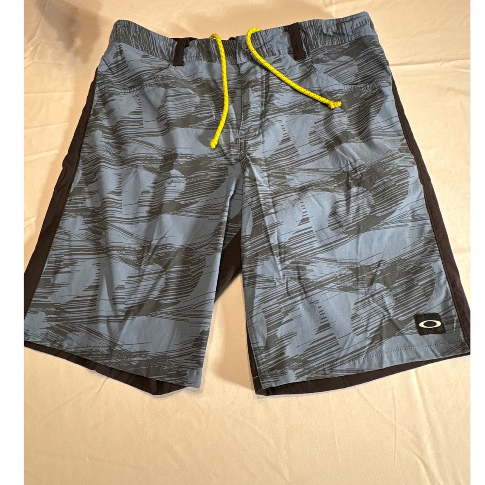Oakley Mens Hybrid Board Shorts Size 32 Blue Black Abstract Print Regular Fit